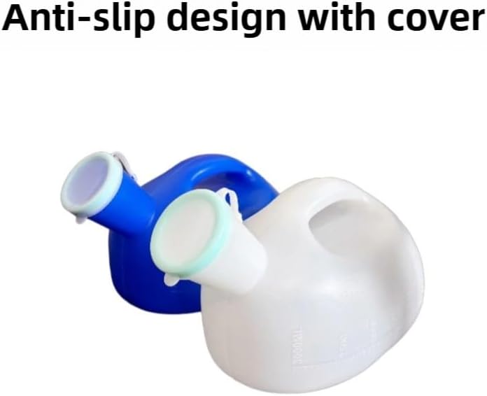 Blue and white shower head with anti-slip design and cover on a white background