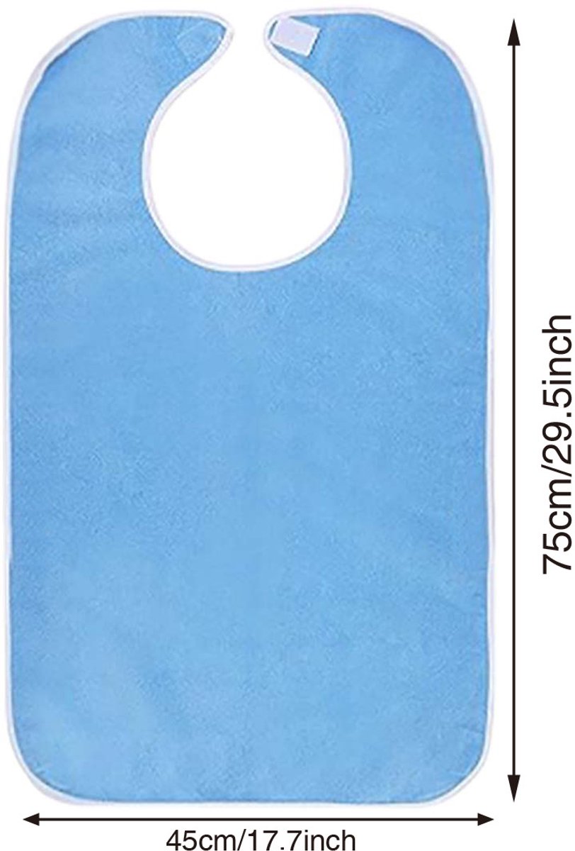 Blue bib with dimensions indicated on a white background