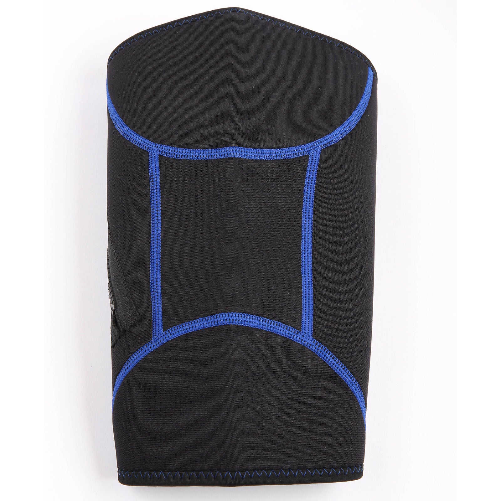 Black knee brace with blue accents on a white background