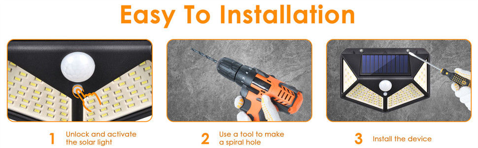 Step-by-step guide on installing a solar light device with text 'Easy To Installation'.