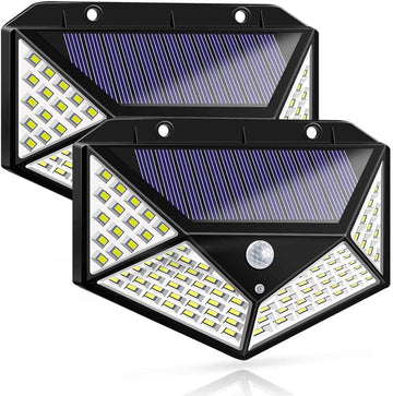 Two solar-powered outdoor lights with motion sensor on a white background