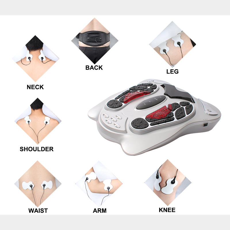 Massage device with various massage points indicated on a white background
