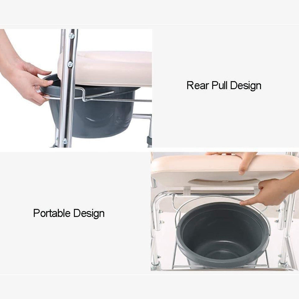 Gray pot with 'Rear Pull Design' and 'Portable Design' text on a white background