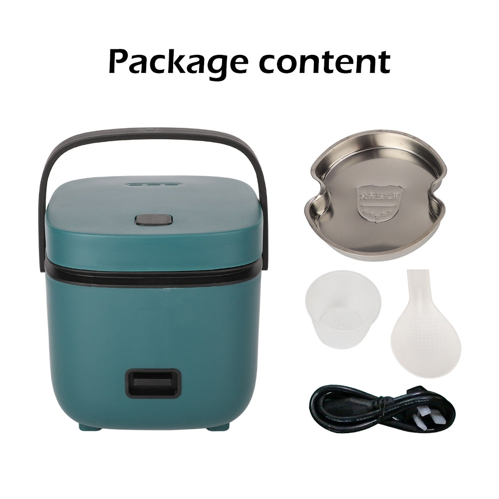Teal electric rice cooker with accessories on a white background