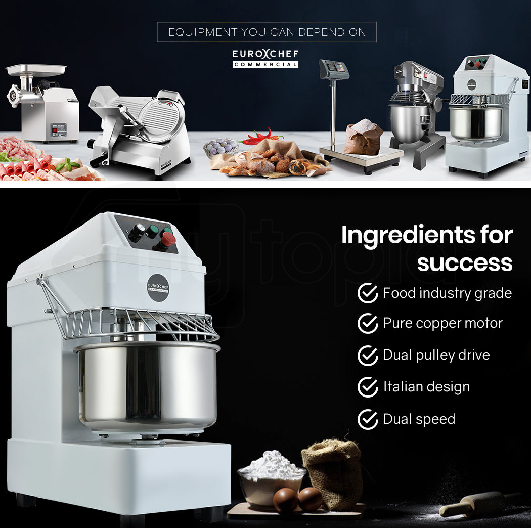 EuroChef commercial kitchen equipment with ingredients and features highlighted on a dark background