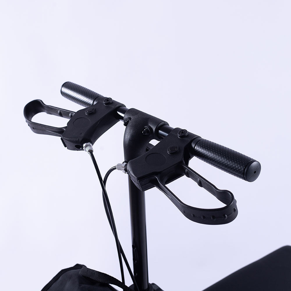 Black motorcycle handlebar and seat on a light purple background