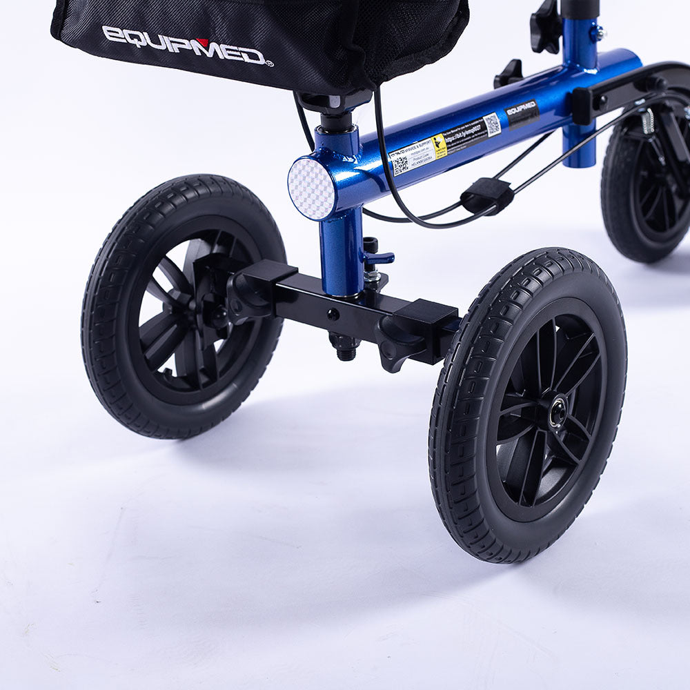 Blue animal cart with black wheels on a white background, featuring the Equipmed brand.