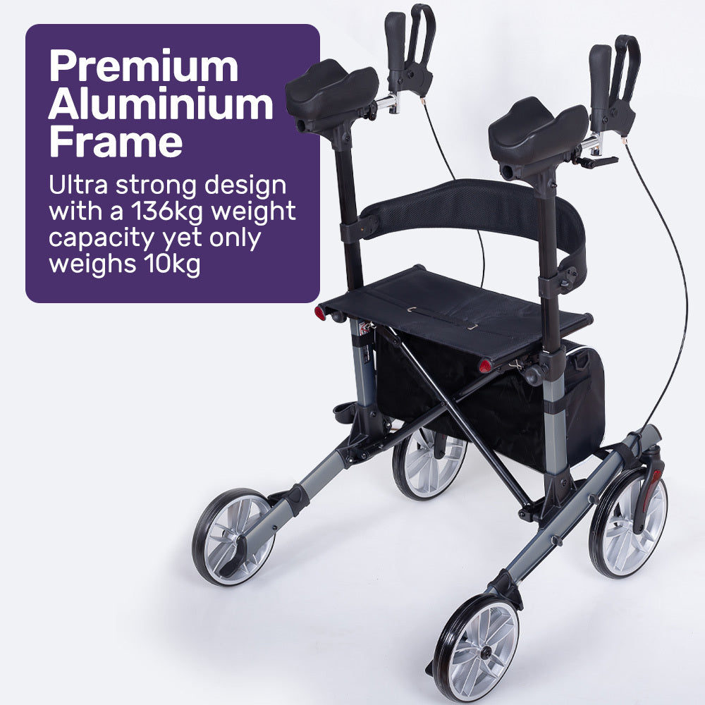 Rollator with premium aluminium frame on a white background