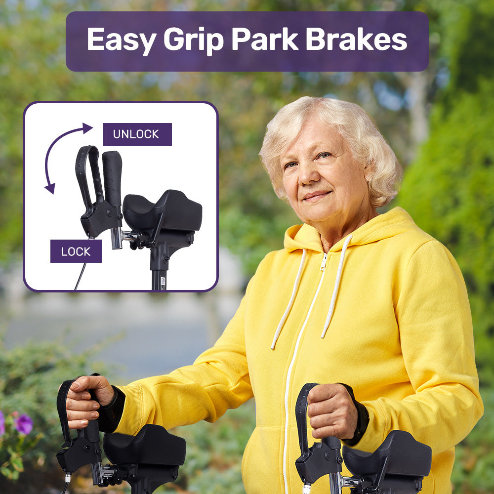 Woman using Easy Grip Park Brakes with a clear background