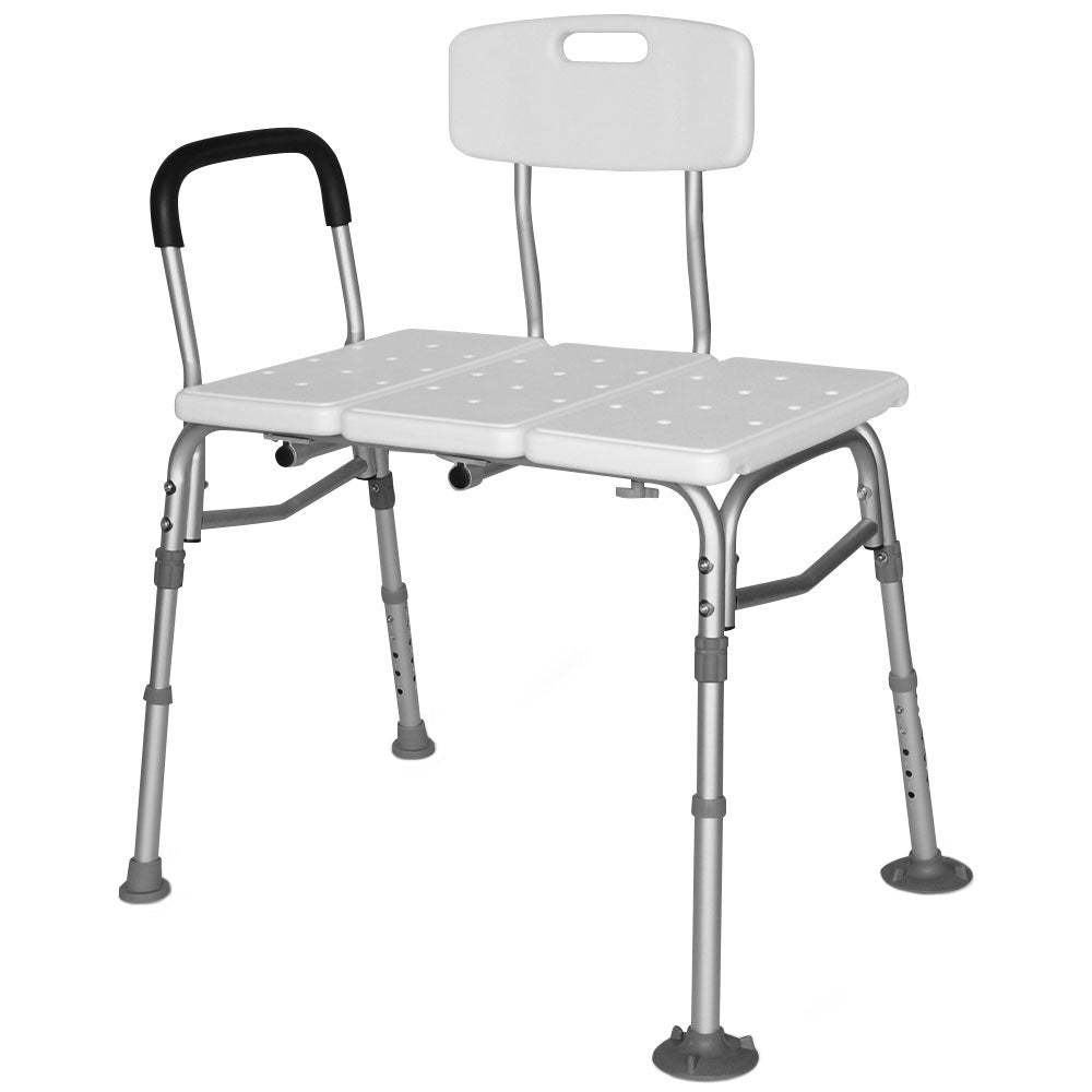 White bath chair with adjustable legs on a white background