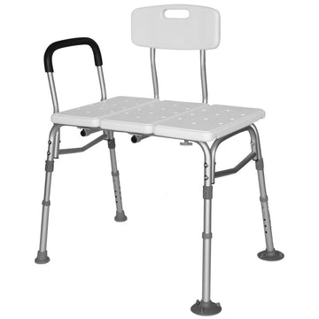 White bath chair with adjustable legs on a white background
