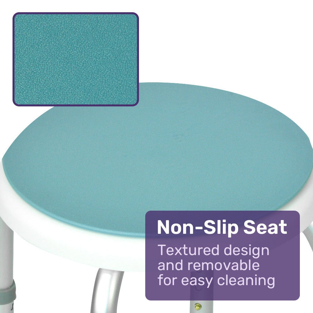 Teal chair seat with non-slip texture and removable design on a white background