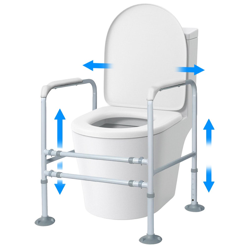 Toilet safety frame with adjustable legs on a white background
