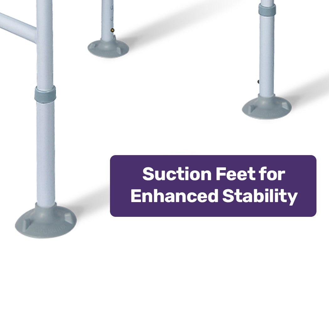 Stroller with suction feet labeled 'Suction Feet for Enhanced Stability' on a white background