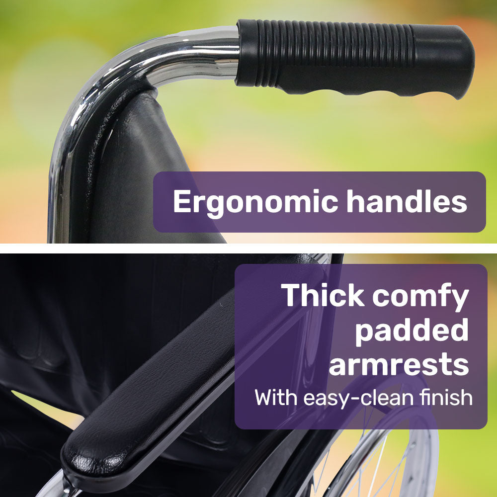 Ergonomic handles with thick comfy padded armrests on a blurred background