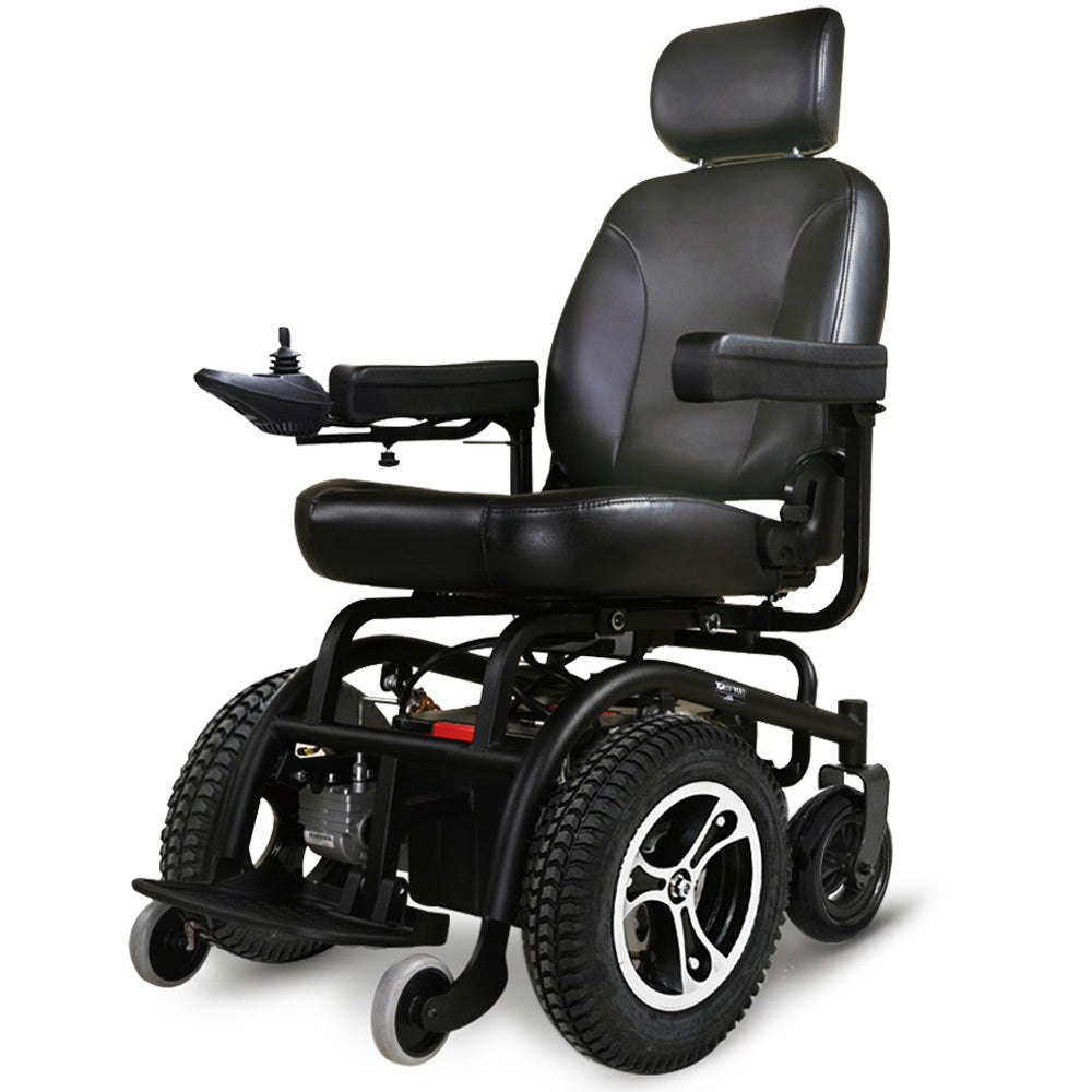 Black electric wheelchair on a white background