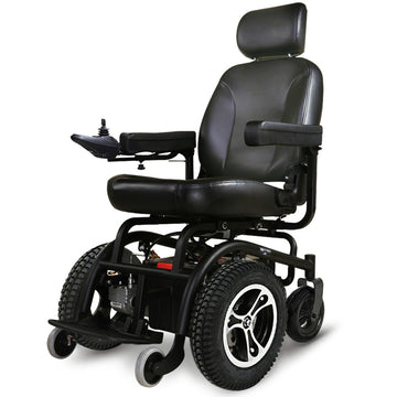 Black electric wheelchair on a white background