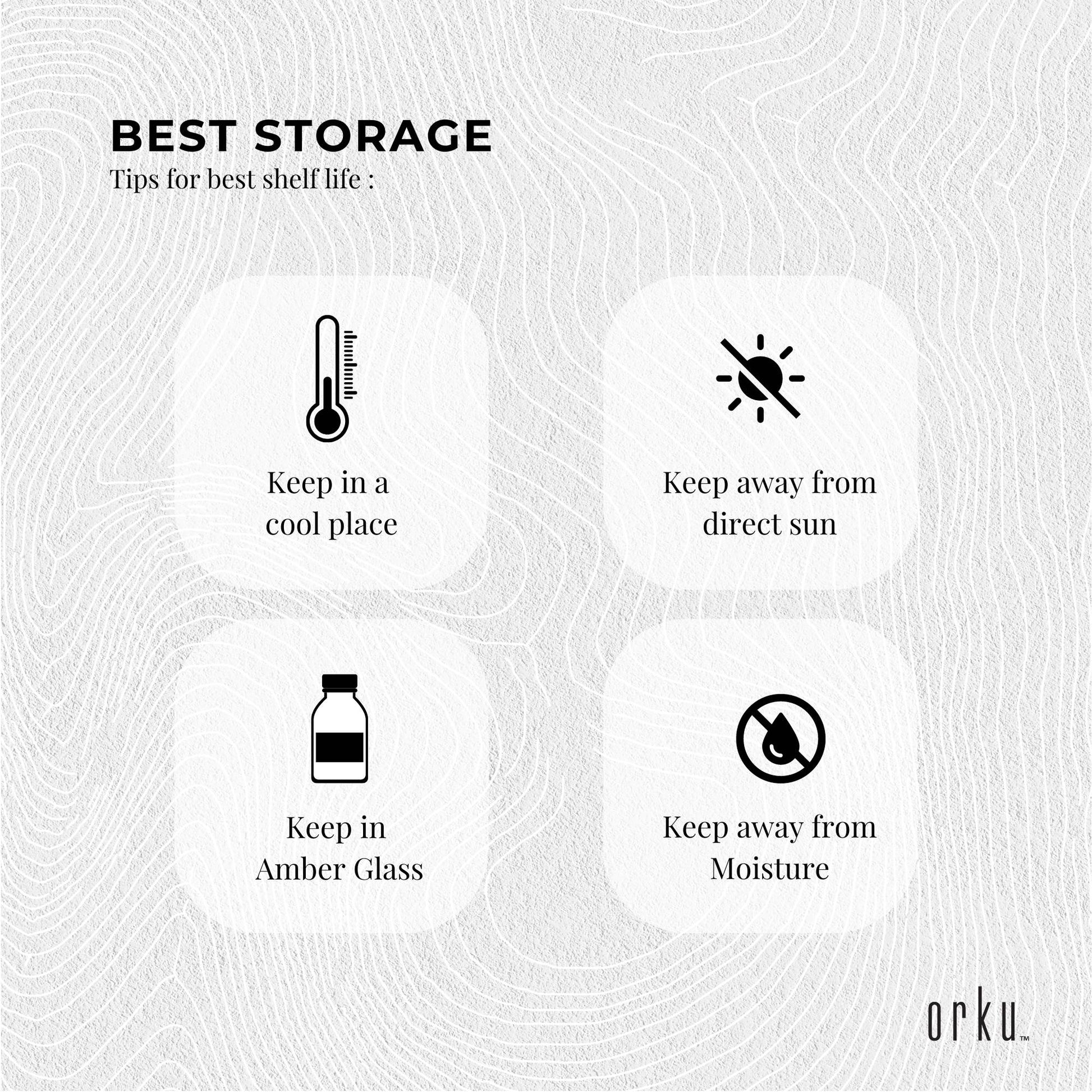 Storage tips with icons and text on a textured gray background
