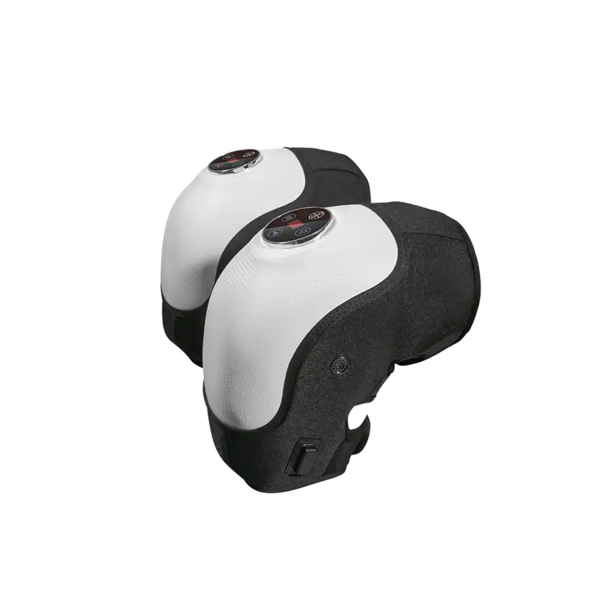 Two white and black massage devices on a white background