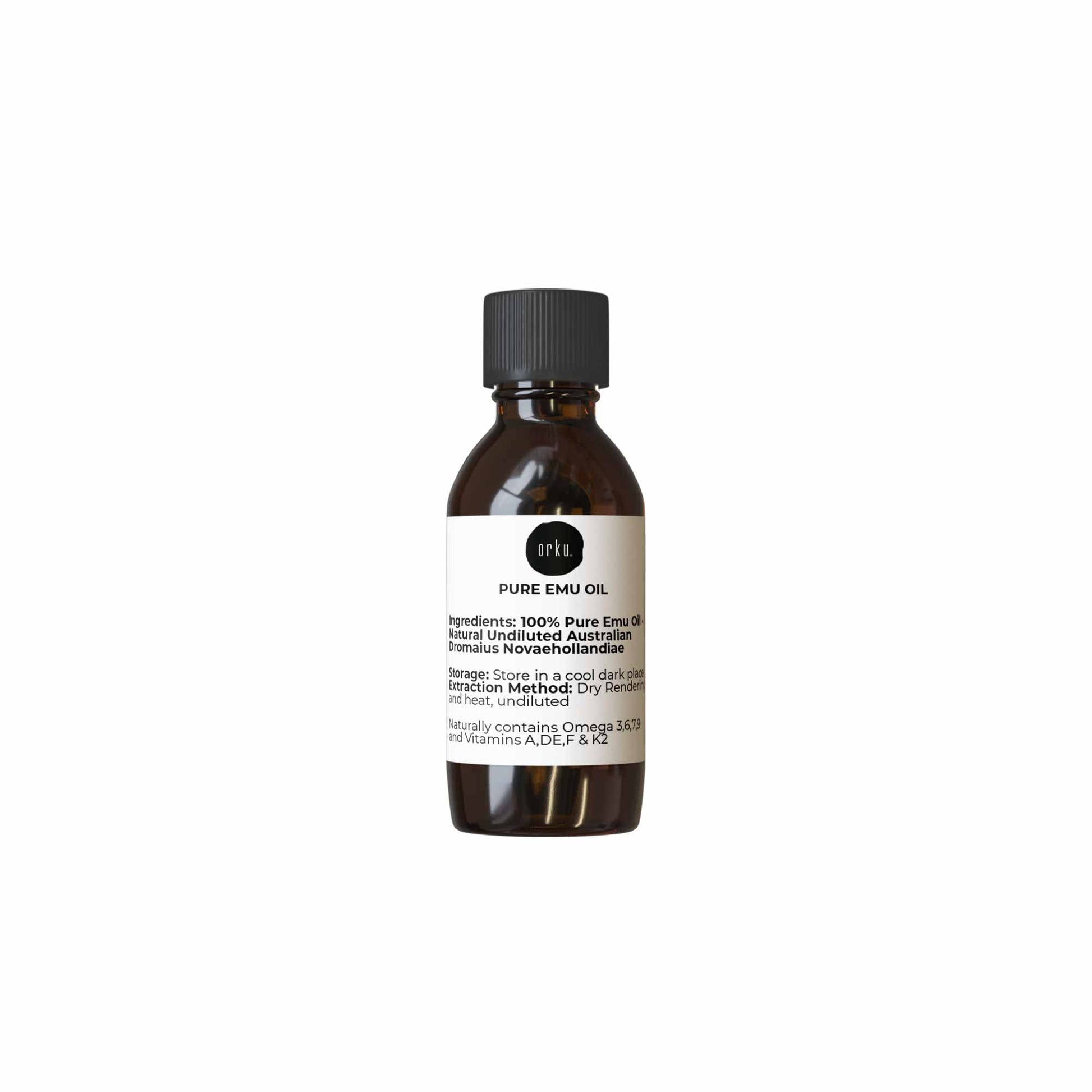 Bottle of pure emu oil on a white background