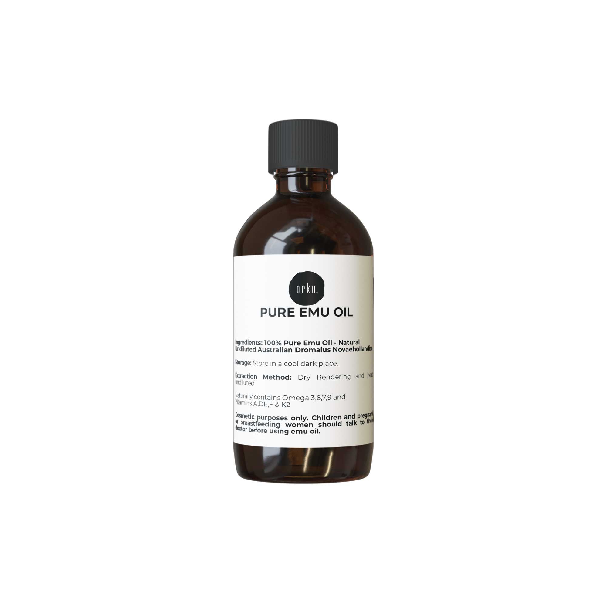 Bottle of pure emu oil on a white background