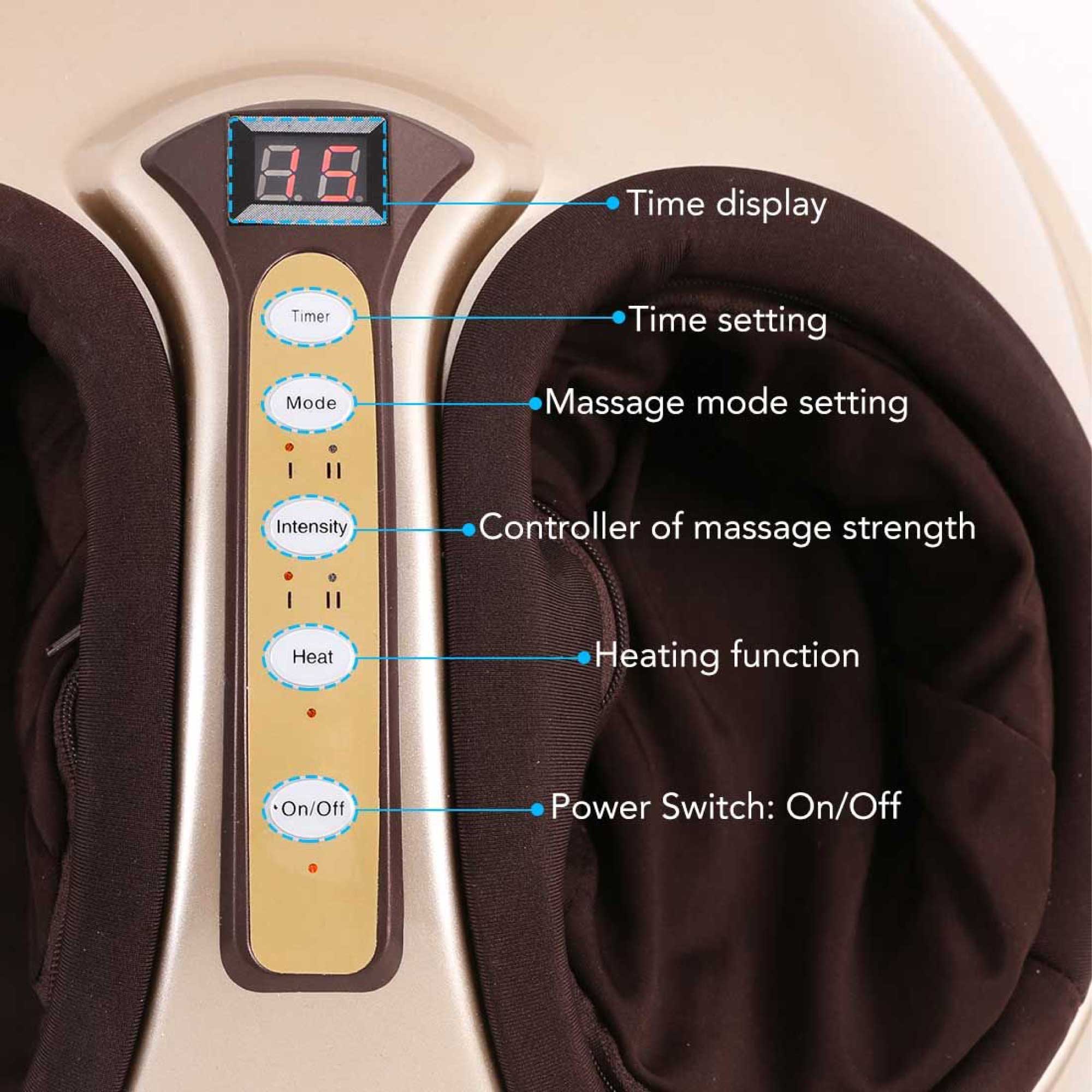 Massage device with control panel and labeled functions