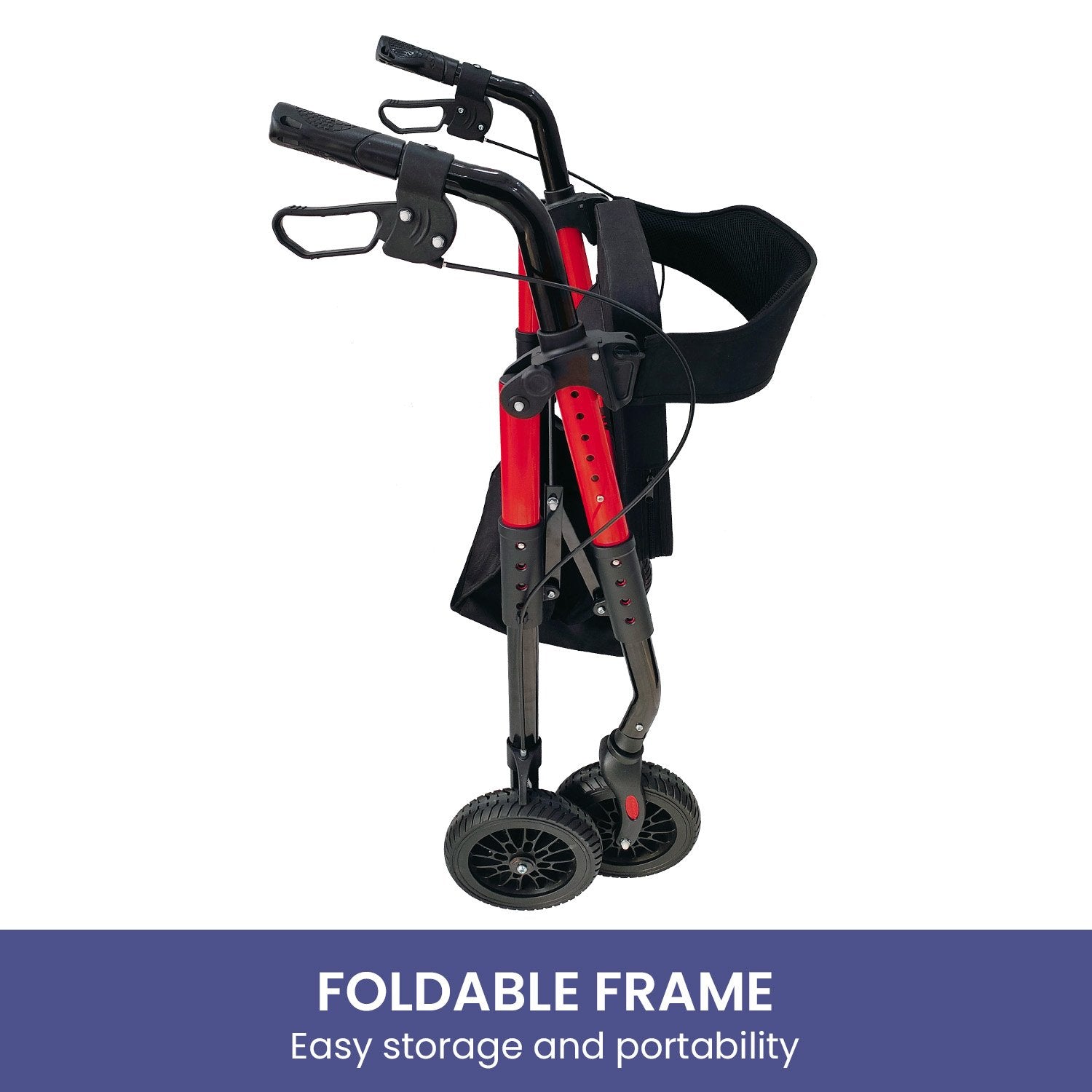 Foldable frame with red accents on a white background