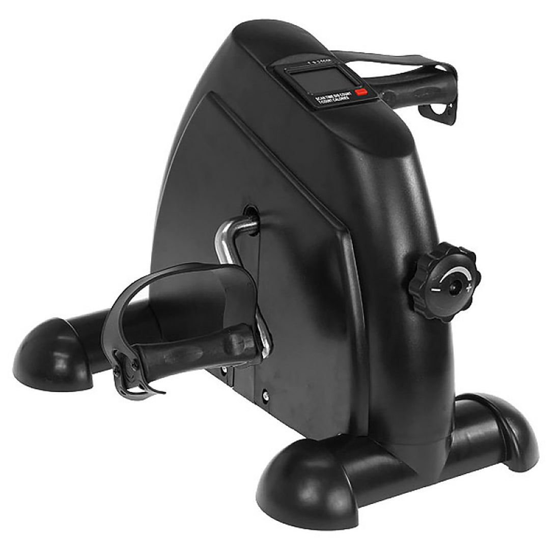 Black exercise bike on a white background