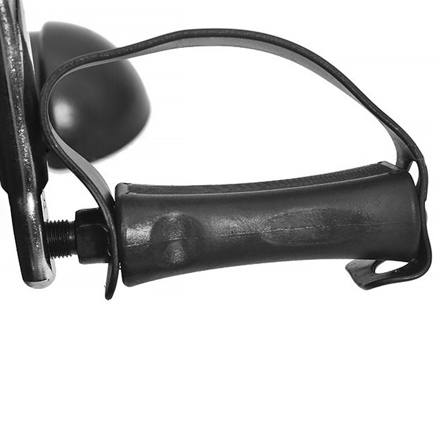 Close-up of a black bicycle mirror on a white background