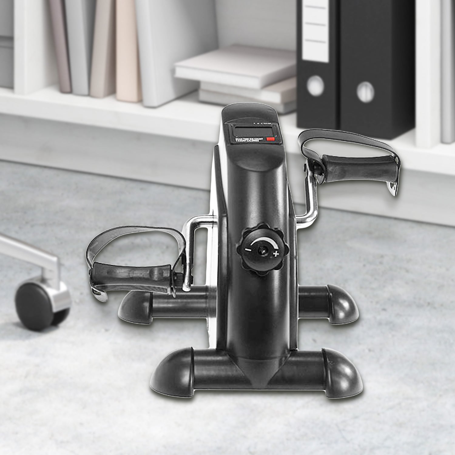 Black office desk organizer with multiple compartments on a desk.