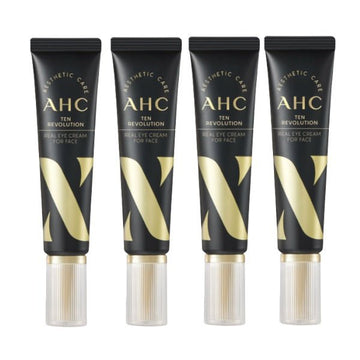 Four AHC Ten Revolution eye cream tubes on a white background