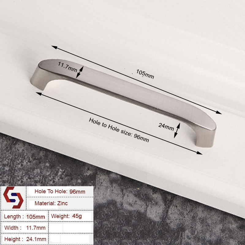Metal handle with dimensions labeled on a white background