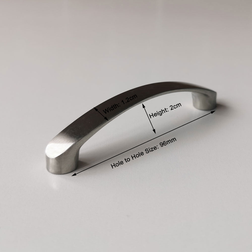 Metal handle with dimensions labeled on a gray background