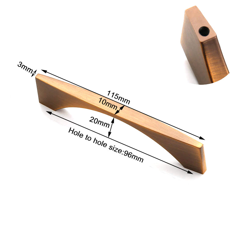 Wooden drawer pull with measurements on a white background