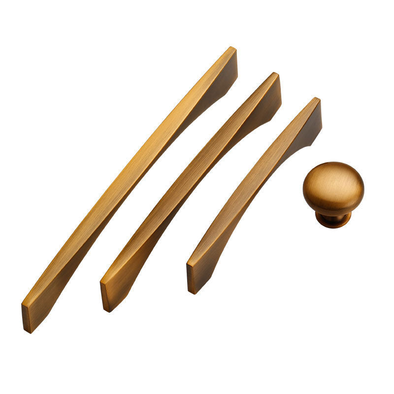 Set of bronze cabinet handles and a knob on a white background