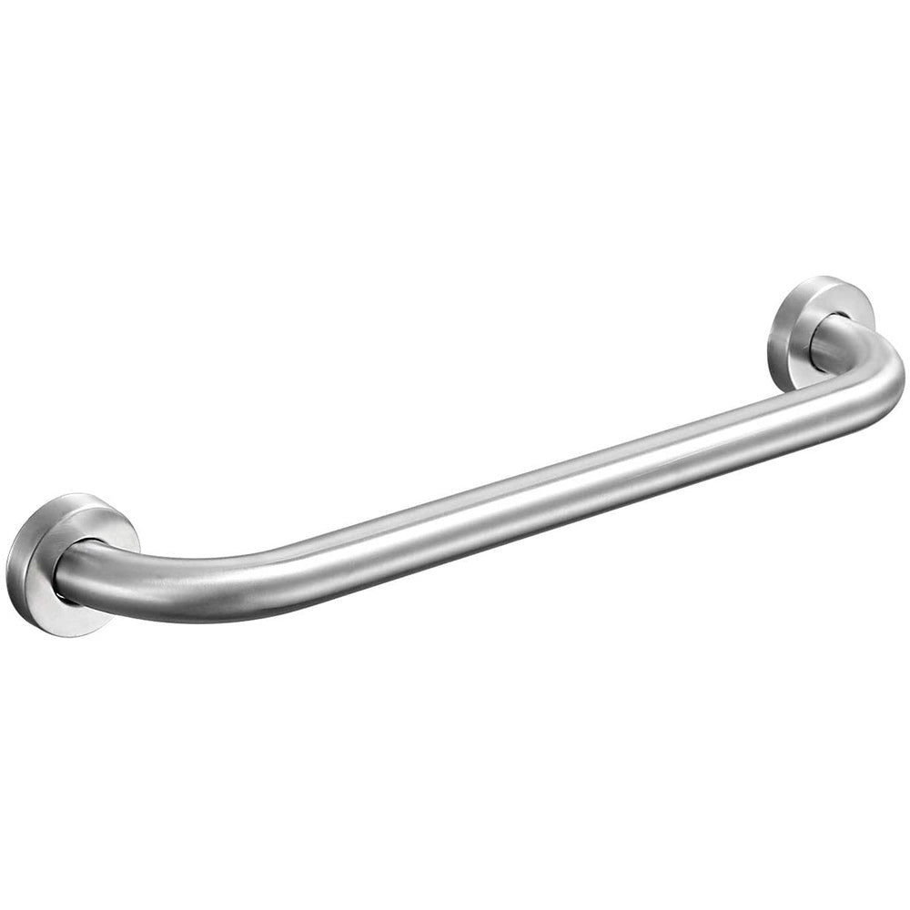 Stainless steel grab bar on a white background