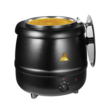 Black hotpot with soup inside on a white background