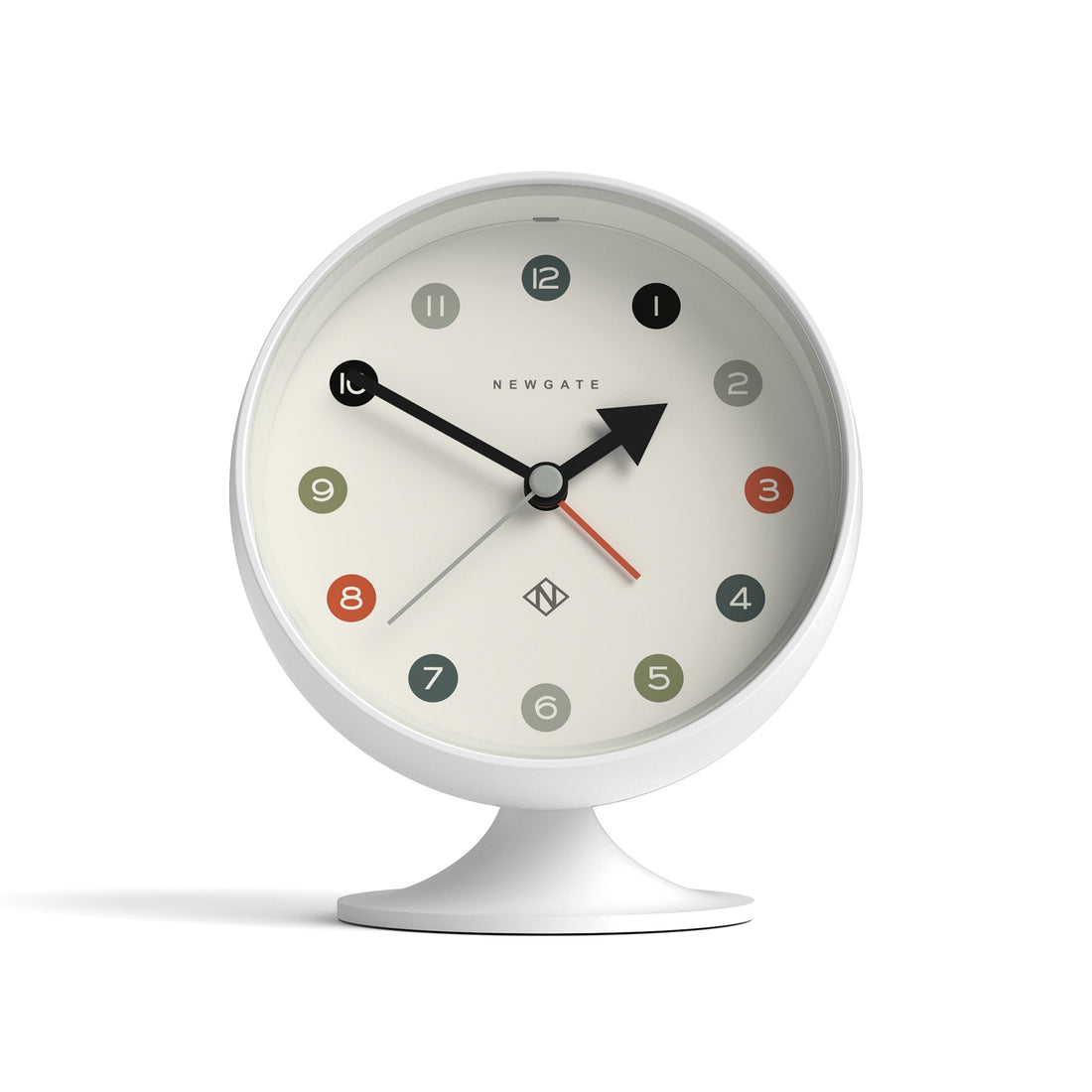 White clock with colorful numbers on a white background