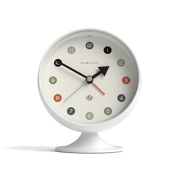 White clock with colorful numbers on a white background