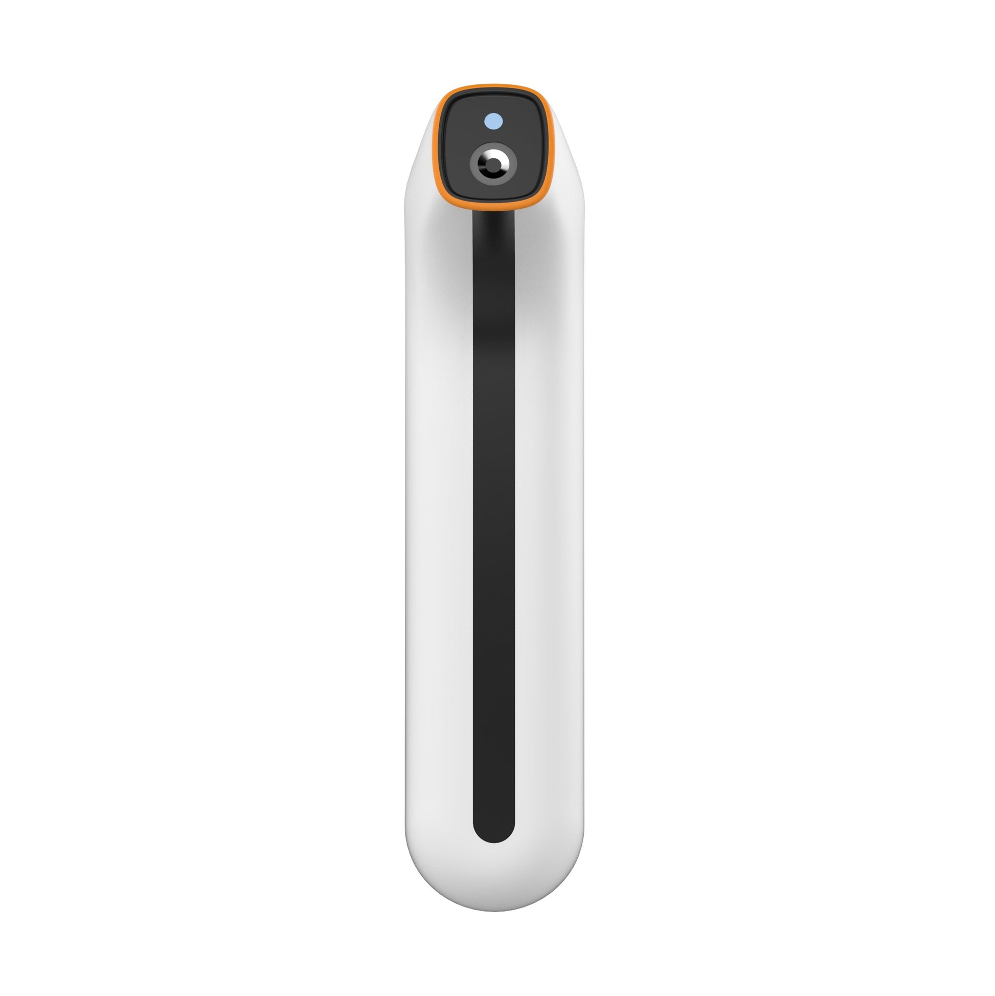 White and black electronic device with a camera lens on a white background