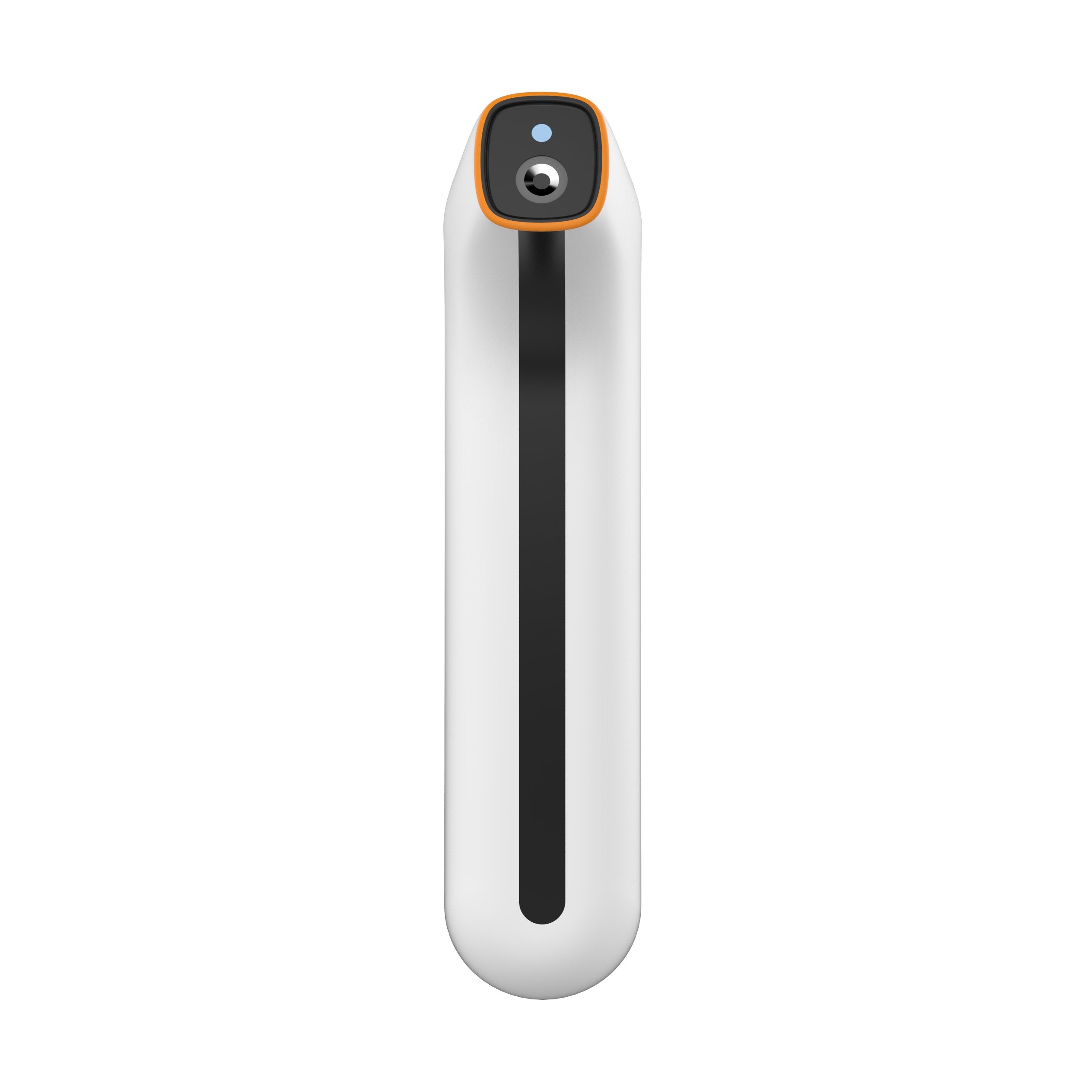 White and black electronic device with a camera lens on a white background