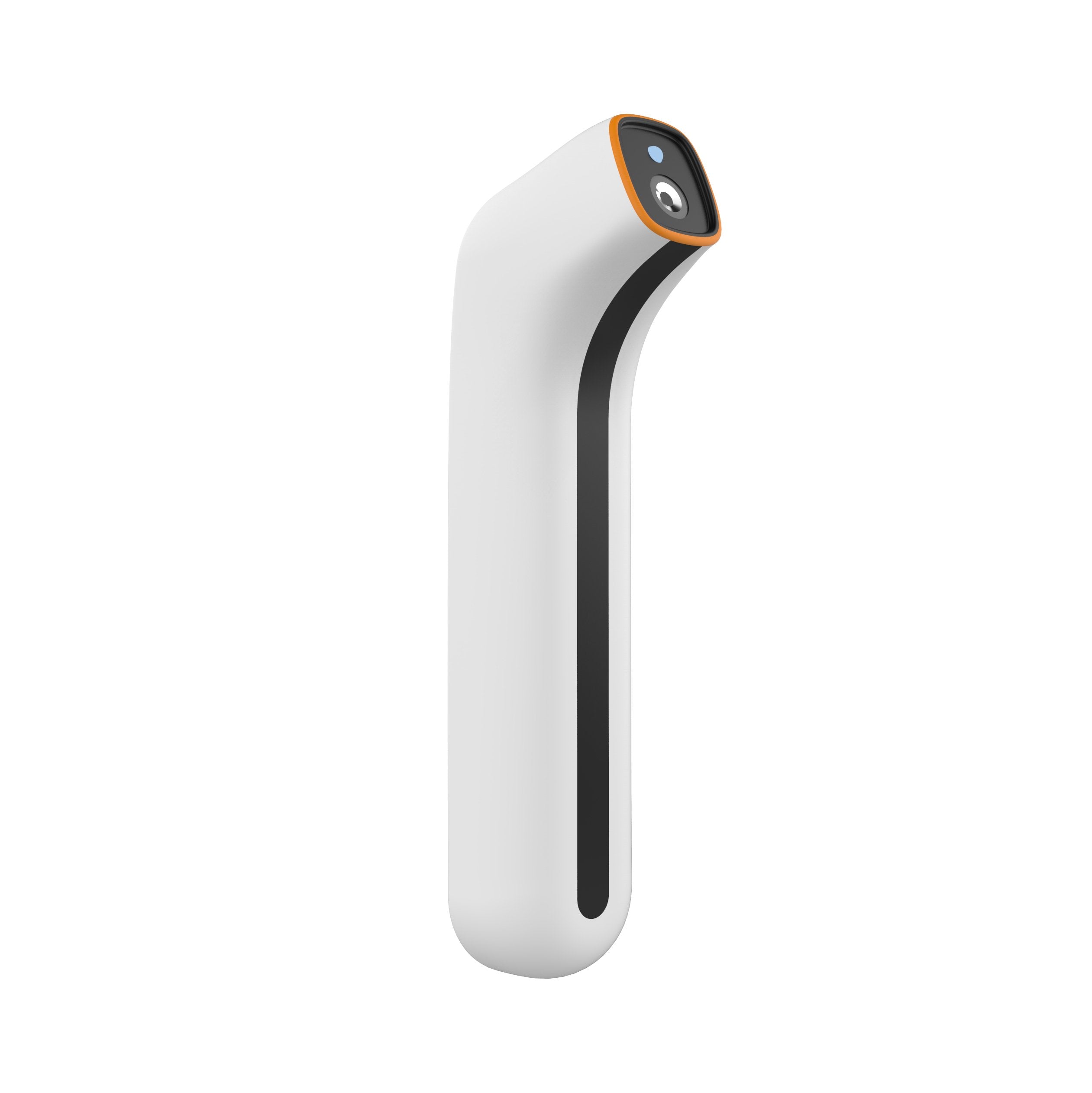 White electronic device with black accents on a white background