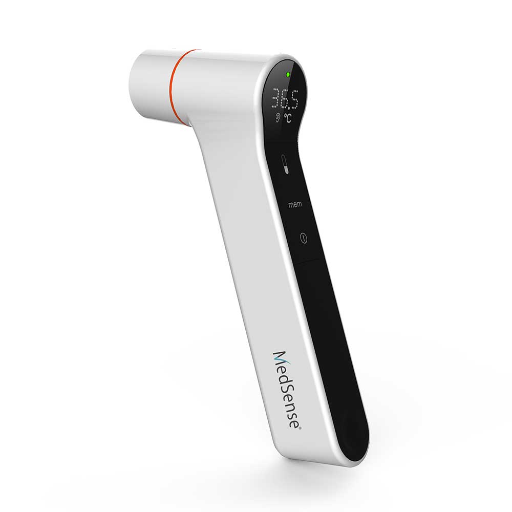 White medical device with digital display on a white background, branded 'Medsense'.