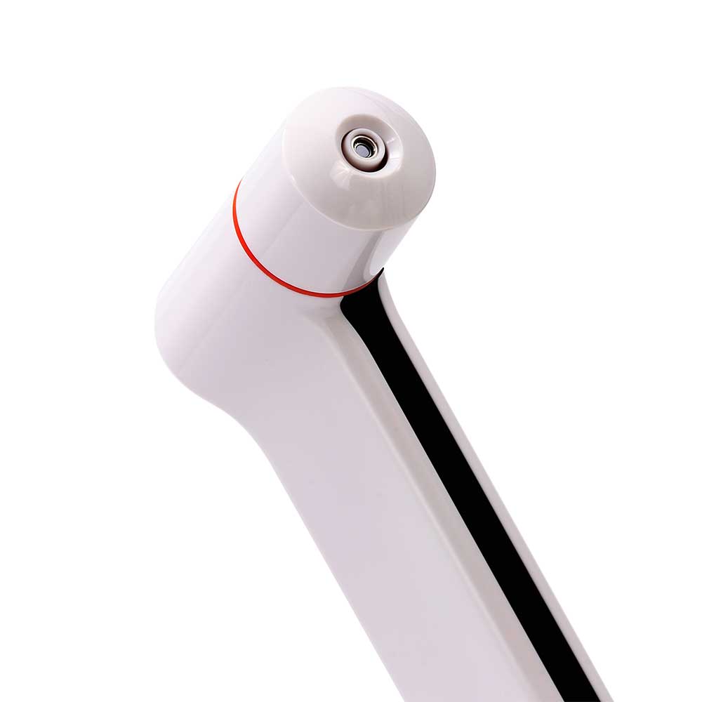 White and black object with a red accent on a white background