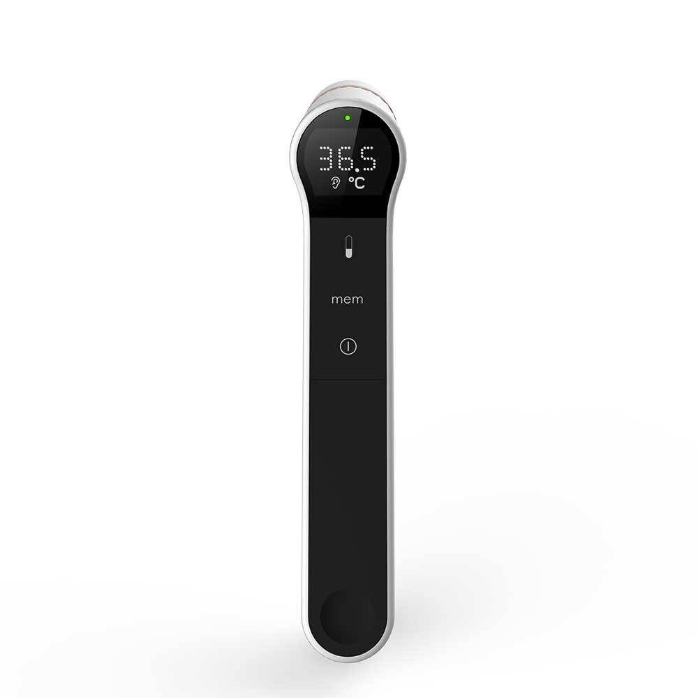 Black digital thermometer on a white background