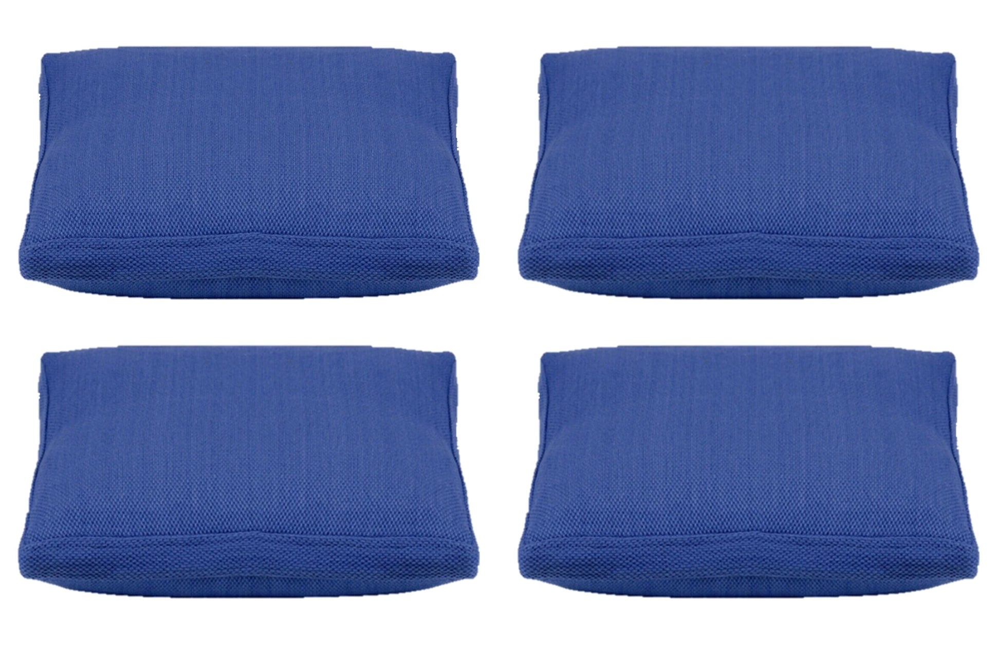 Four blue towels stacked against a white background