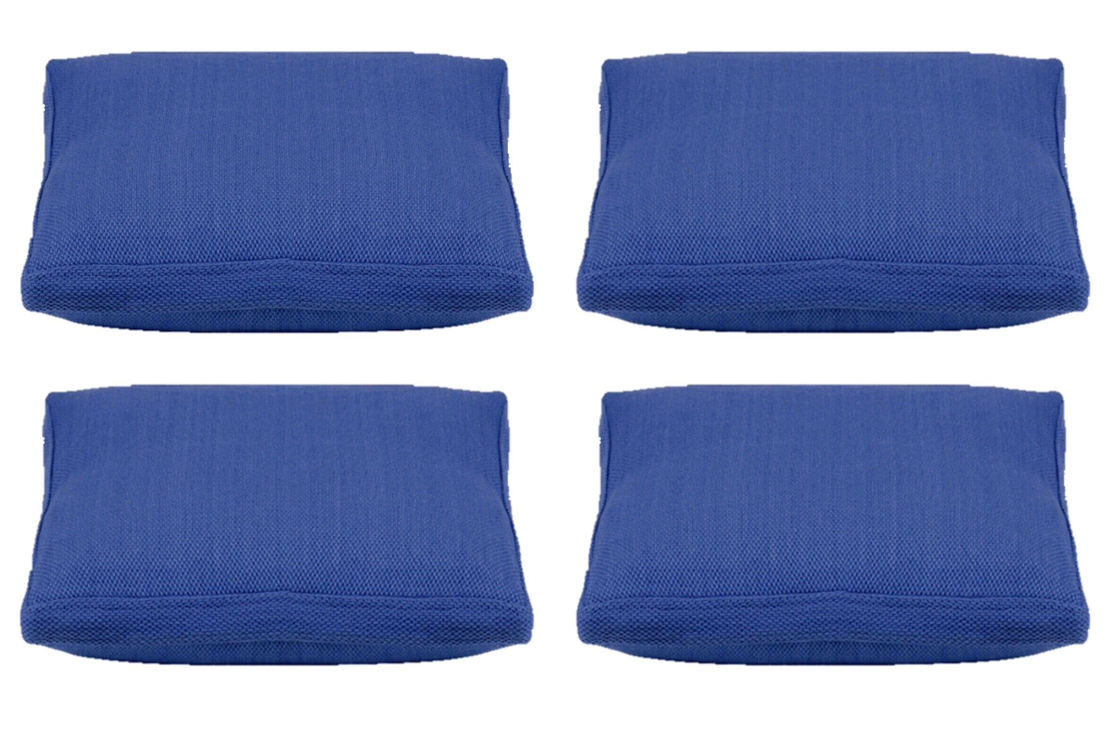 Four blue towels stacked against a white background