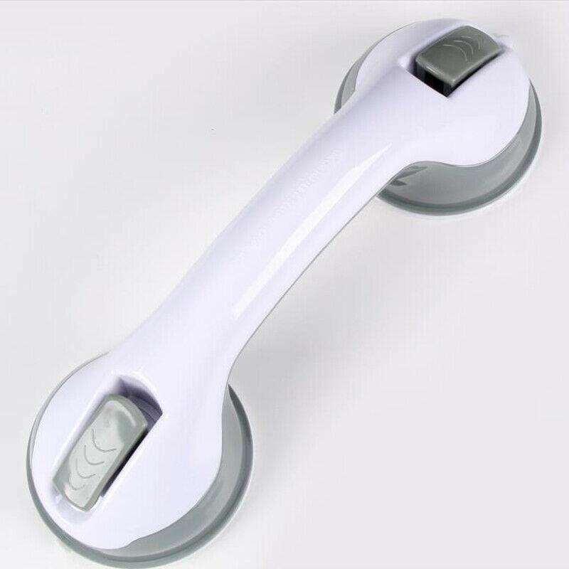White grab bar with silver accents on a light gray background