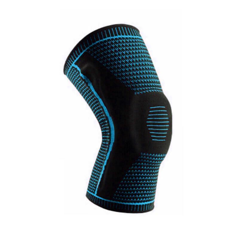 Black and blue knee brace on a white background