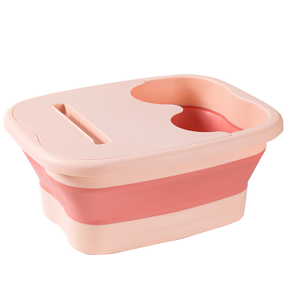 Collapsible pink container with a lid on a white background